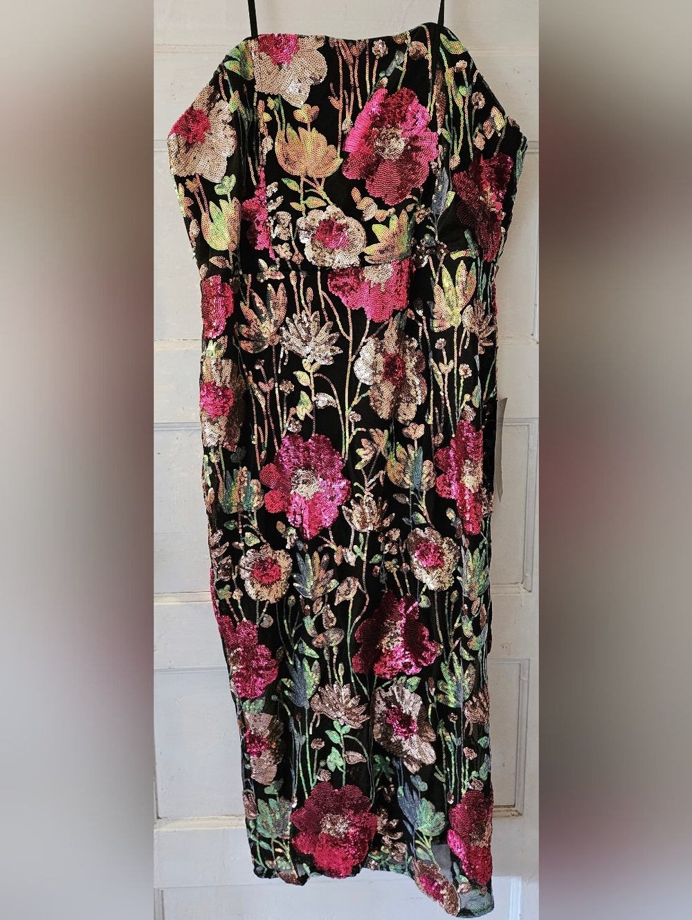 Bebe Black Strapless Floral Sequin Midi Dressbebe - Picture 2 of 5